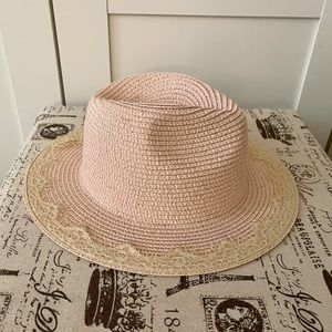 Pink hat w/ lace trim